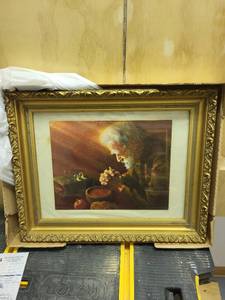 lot 296 image: Framed Print of Praying Old Man with Bread by Bookie, Ornate Gold Frame