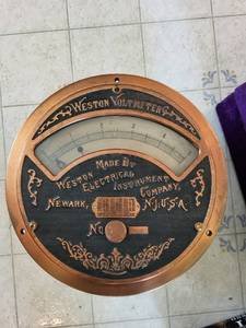 lot 383 image: Antique Weston Electrical Voltmeter Newark NJ Brass Case No. 34238