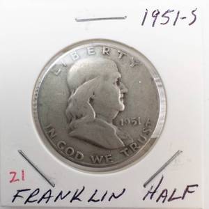 lot 21 image: 1951-S Franklin Half