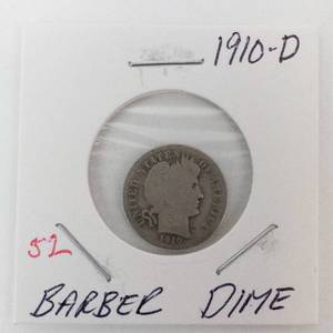 lot 52 image: 1910-D Barber Dime