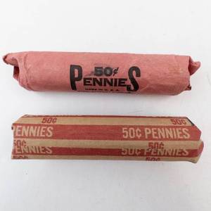lot 72 image: 2) rolls wheat cents  40s, 50s