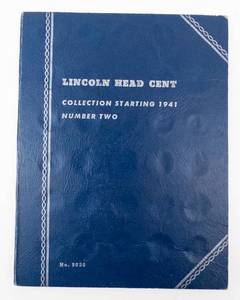 lot 73 image: Whitman folder 1941 thru 1964 with 50 wheat back cents. Only missing 1949-s