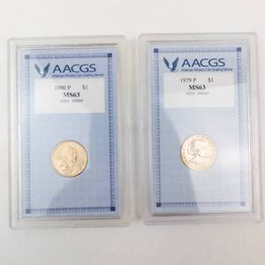 lot 85 image: AACGS 2000P MS63 dollar, AACGS 1979P MS63 dollar