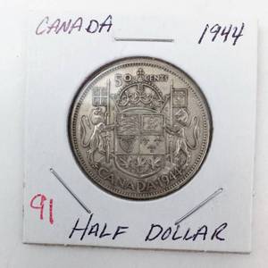 lot 91 image: 1944 Canadian Silver Half Dollar