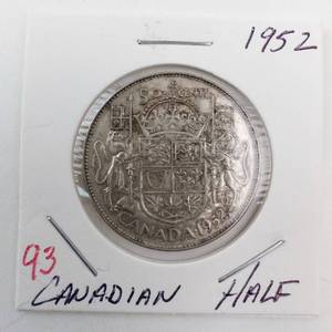 lot 93 image: 1952 Canadian Silver Half Dollar