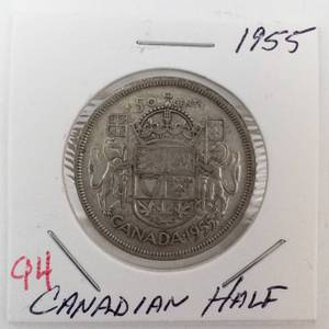 lot 94 image: 1955 Canadian Silver Half Dollar