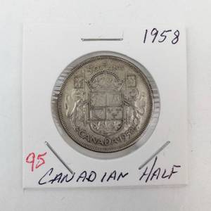 lot 95 image: 1958 Canadian Silver Half Dollar