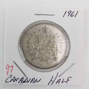 lot 97 image: 1961 Canadian Silver Half Dollar