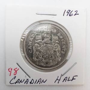lot 98 image: 1962 Canadian Silver Half Dollar