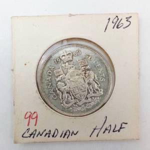 lot 99 image: 1963 Canadian Silver Half Dollar