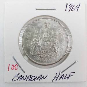 lot 100 image: 1964 Canadian Silver Half Dollar