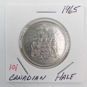lot 101 image: 1965 Canadian Silver Half Dollar
