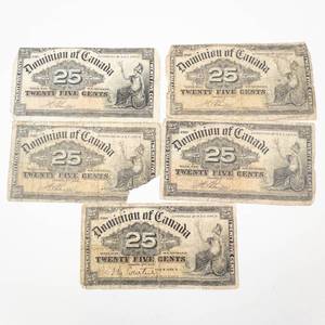 lot 113 image: Canadian Fractional Currency  4) Dominion of Canada 25 cents 1900. Worn condition