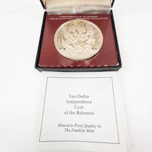 lot 119 image: Commonwealth of the Bahama Islands 1975 10 dollar proof.  1.5 oz  total silver weight