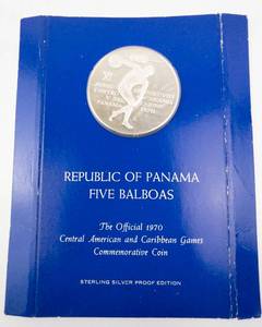 lot 120 image: Republic of Panama 1970 sterling silver proof 5 Balboas.  1.06 oz total silver weight