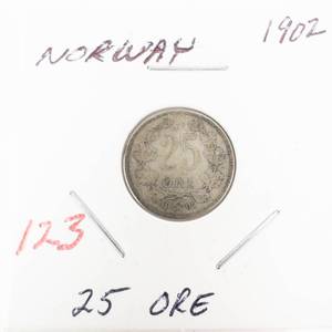 lot 123 image: Norway silver 1902 25 Ore