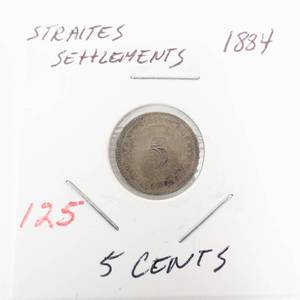 lot 125 image: Straites Settlements silver 1884 5 cents