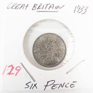 lot 129 image: Great Britian silver 1933 6 pence