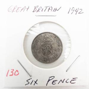 lot 130 image: Great Britian silver 1942 6 pence
