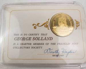 lot 146 image: 1970 gold plated sterling silver  Charter Member of the Franklin Mint Collectors Society