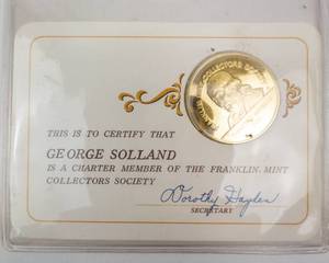 lot 147 image: 1972 gold plated sterling silver  Charter Member of the Franklin Mint Collectors Society