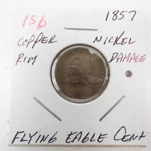 lot 156 image: 1857 Copper nickel Flying Eagle cent with rim damage
