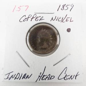 lot 157 image: 1859 Copper Nickel Indian Head Cent first year issue