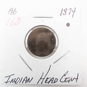lot 160 image: 1874 Indian Head Cent worn