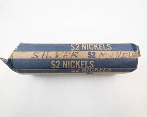 lot 175 image: 1 roll of 40 silver war nickels mixed dates, approx. 2 14 oz silver content