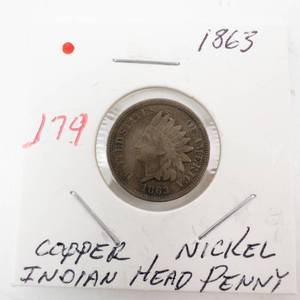 lot 179 image: 1863 copper nickel Indian Head Cent