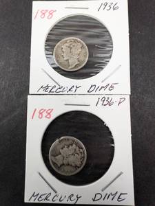 lot 188 image: 1936, 1936-D mercury dimes