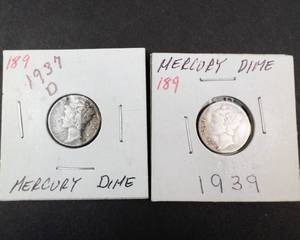 lot 189 image: 1937-D, 1939 Mercury dimes