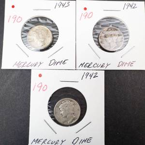 lot 190 image: 1942, 1942, 1943 Mercury dime