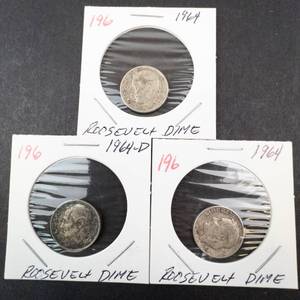 lot 196 image: 1964, 1964, 1964-D Roosevelt dimes