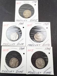 lot 205 image: 5) 1940s Mercury dimes