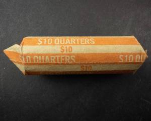 lot 238 image: 1 roll of 40 silver mostly Washington quarters a few worn Standing liberty. Approx. 7 14 oz