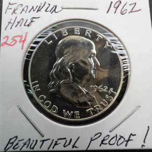 lot 254 image: 1962 Beautiful Proof Franklin half dollar