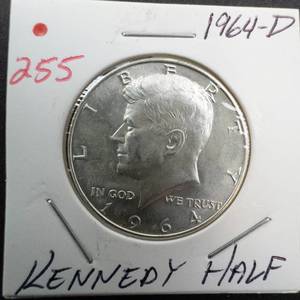 lot 255 image: 1964-D Kennedy half dollar