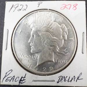 lot 278 image: 1922 Peace dollar, Very Nice