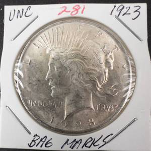 lot 281 image: 1923 Peace dollar, Sharp Has a few bag marks