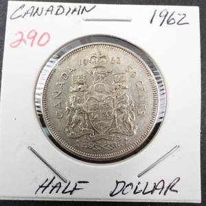 lot 290 image: 1962 Canadian Silver Half Dollar