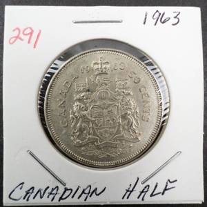 lot 291 image: 1963 Canadian Silver Half Dollar