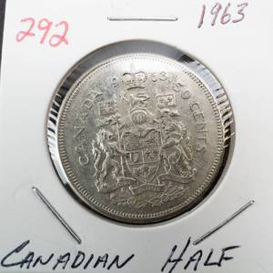lot 292 image: 1963 Canadian Silver Half Dollar