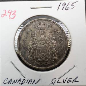 lot 293 image: 1965 Canadian Silver Half Dollar