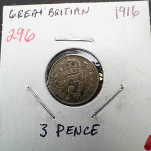 lot 296 image: 1916 Great Britain 3 Pence silver