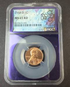 lot 297 image: 1958-D MS65 RD NGC slabbed Purple trader Bee insert