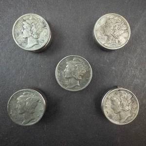 lot 316 image: 5 decorative Mercury dime replica button covers