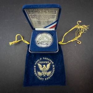 lot 317 image: Pearl Harbor memorial clad proof 50th Anniversary medal