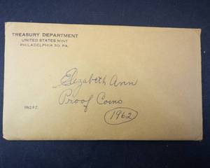 lot 324 image: 1962 US Mint Proof Set Sealed in Unopened Envelope