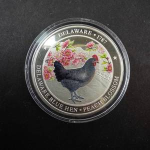 lot 68HH image: Delaware State Bird 1987 Blue Hen 1 Troy Oz .999 Fine Silver USA